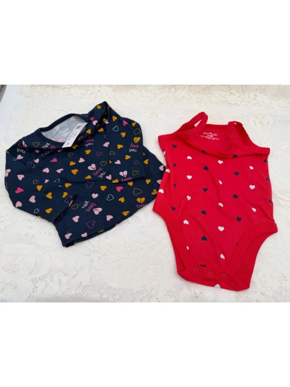 Garanimals Baby 2-Piece Outfit Set Heart Print Top & Bodysuit 3-6M Navy & Red